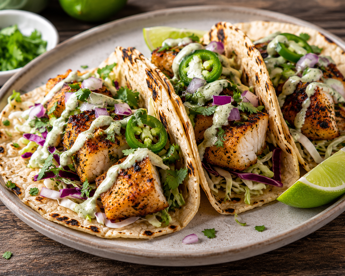Cilantro Jalapeno Lime Grilled Fish Tacos